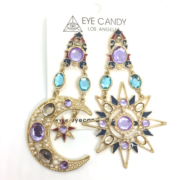 EYE CANDY LOS ANGELES CELESTIAL MOON STARS SUN MISMATCH POST BACK EARRINGS - Picture 2 of 7